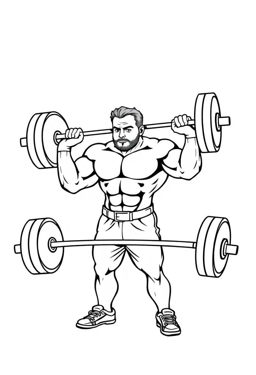 Weightlifter with Barbell coloring page, free printable