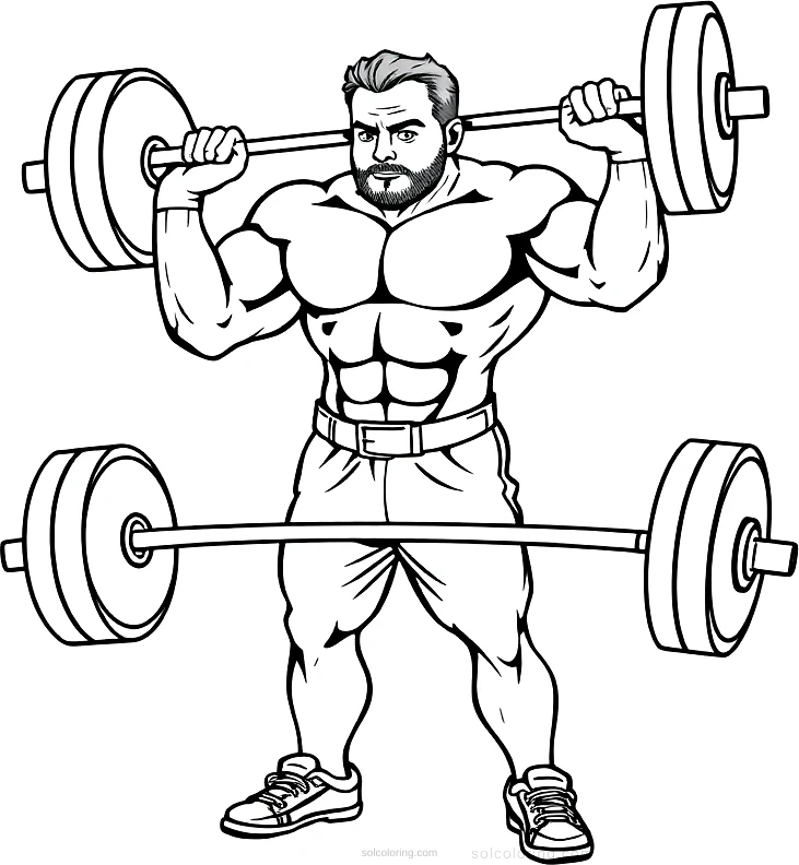 Weightlifter with Barbell coloring page for kids