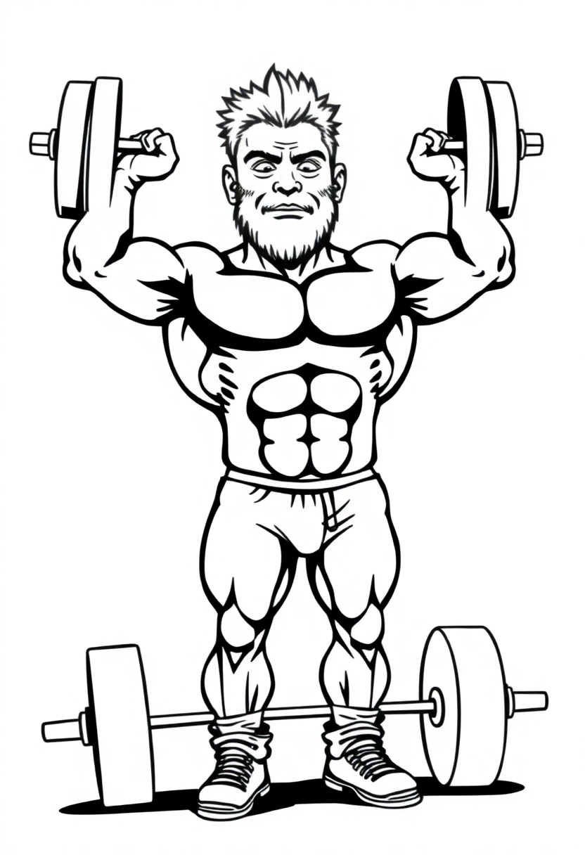 Weightlifter with Barbell coloring page, free printable