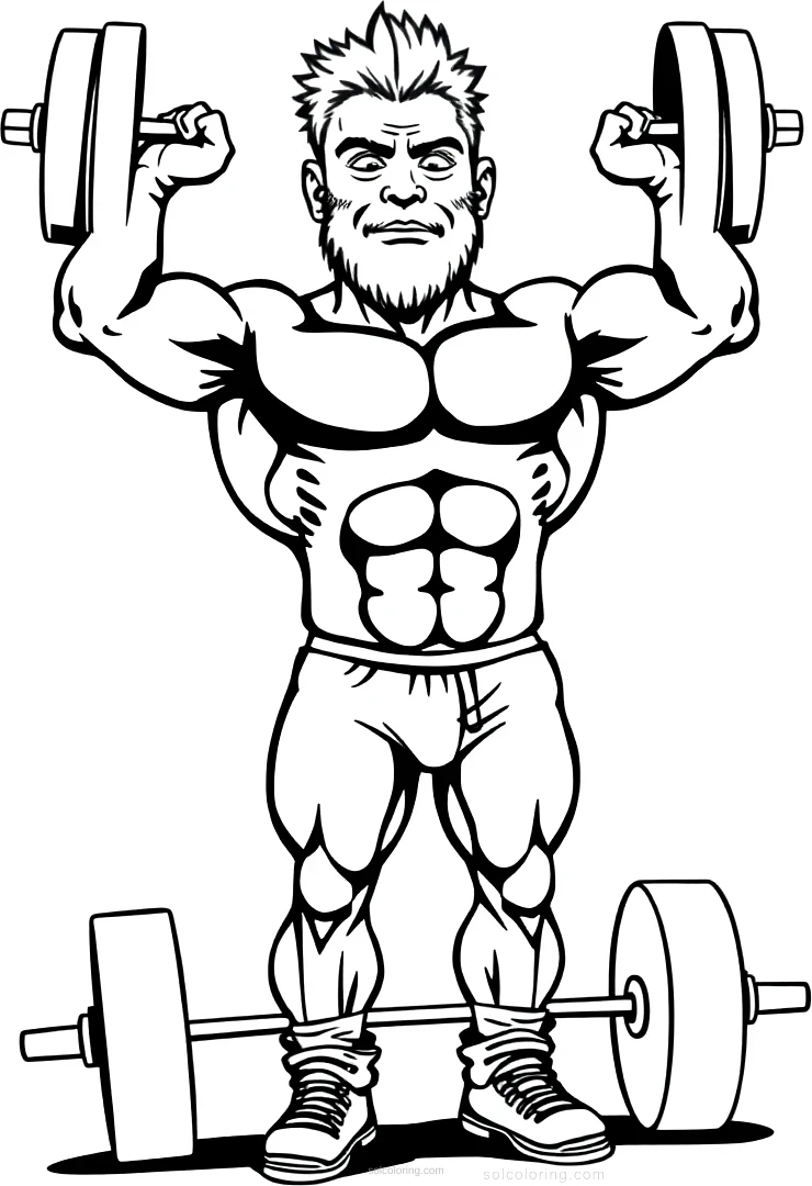 Weightlifter with Barbell coloring page for kids