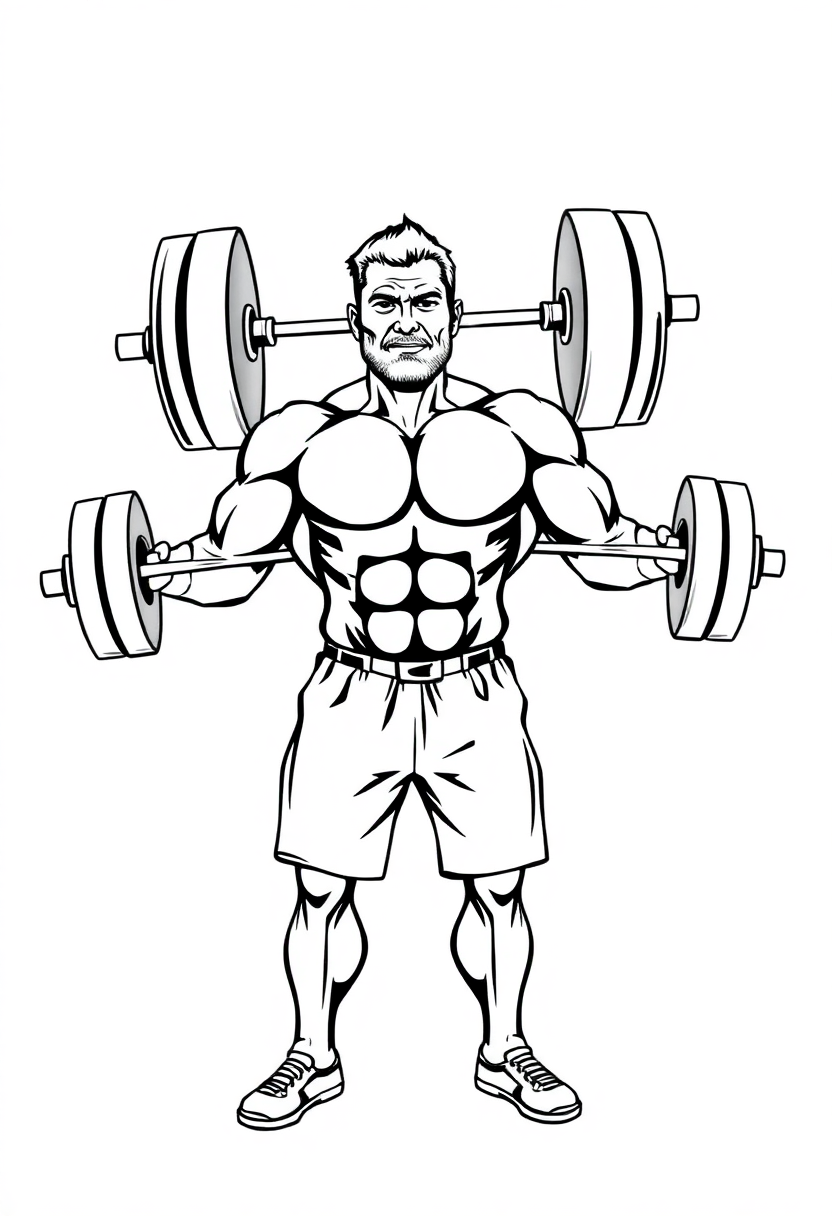 Weightlifter with Barbell coloring page, free printable