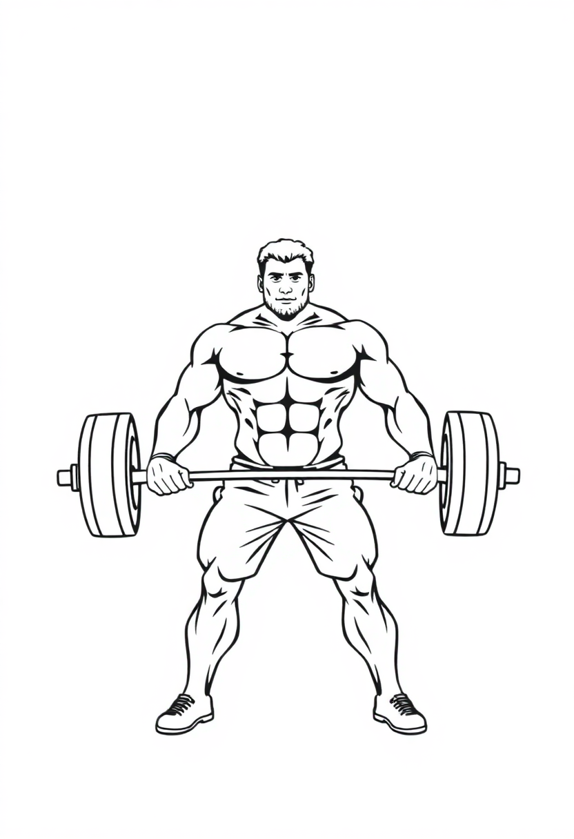 Weightlifter with Barbell coloring page, free printable