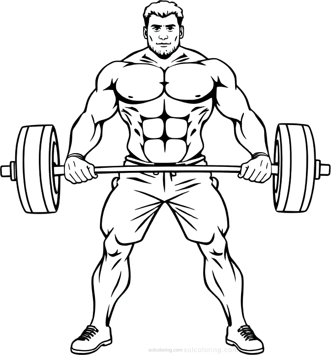 Weightlifter with Barbell coloring page for kids