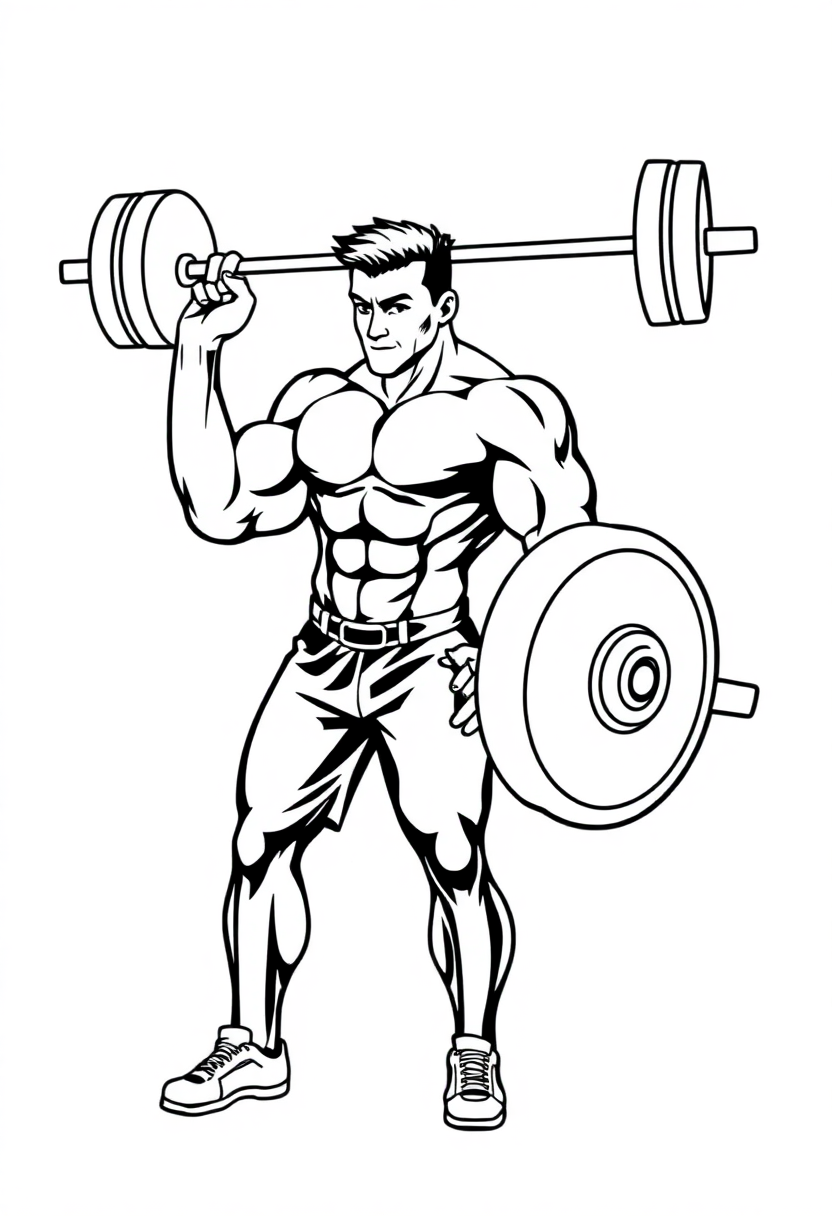 Weightlifter with Barbell coloring page, free printable