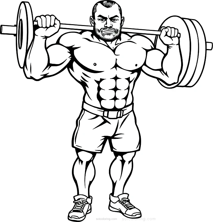 Weightlifter with Barbell coloring page for kids