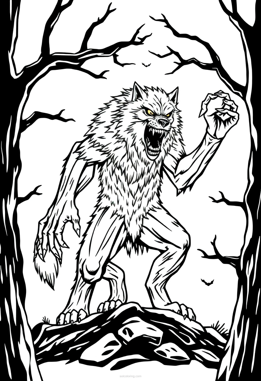 Werewolf Transformation coloring page for kids