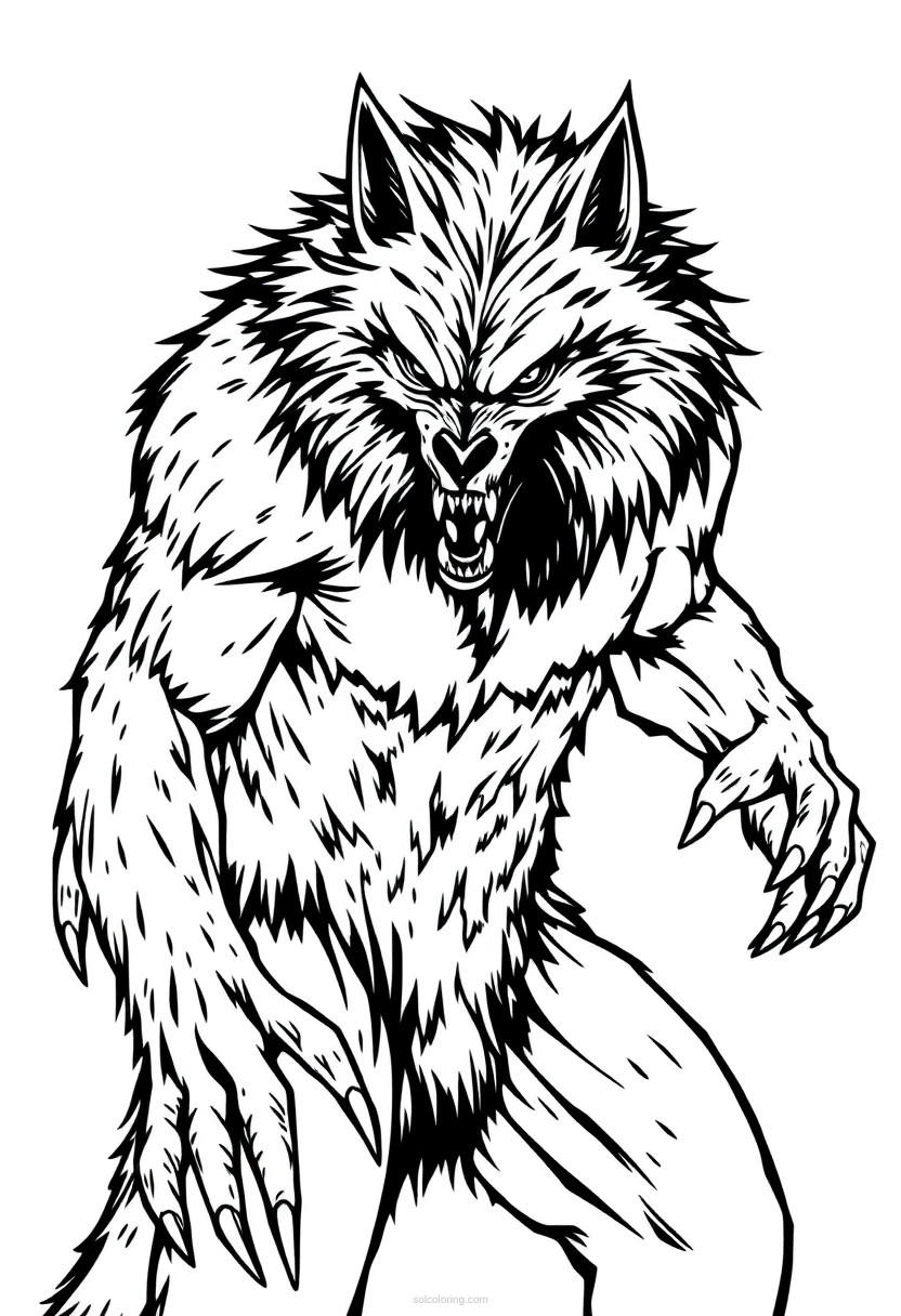 Werewolf Transformation coloring page for kids