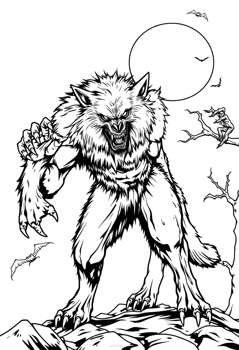 Werewolf Transformation coloring page for kids