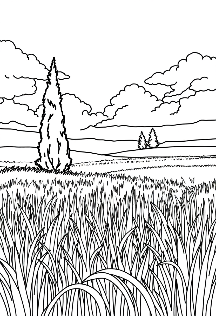 Wheat Field with Cypress coloring page, free printable