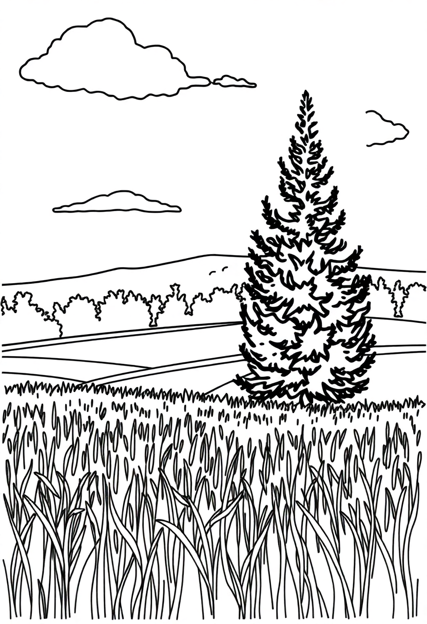 Wheat Field with Cypress coloring page, free printable