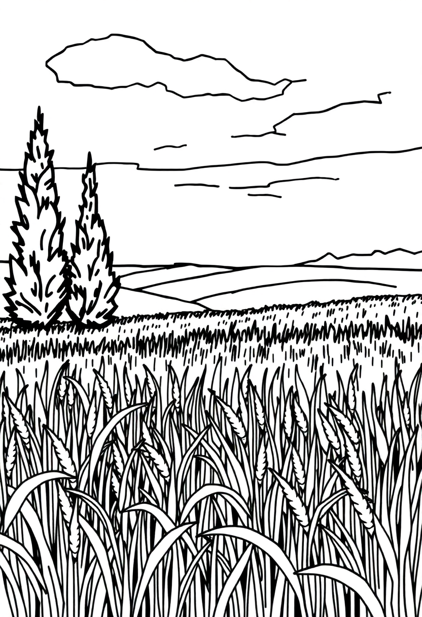 Wheat Field With Cypress coloring pages