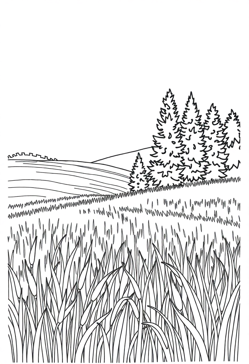 Wheat Field with Cypress coloring page, free printable