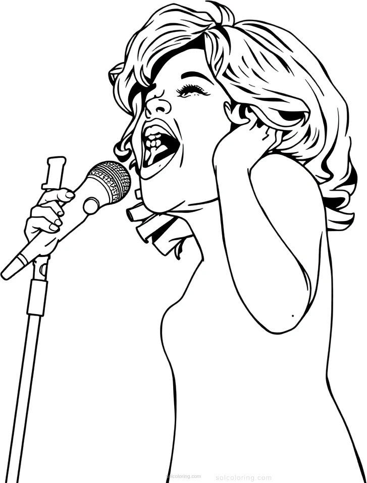 Whitney Houston Singing coloring page for kids