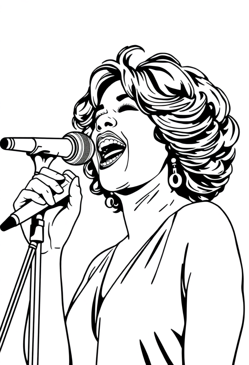 Whitney Houston Singing coloring page, free printable