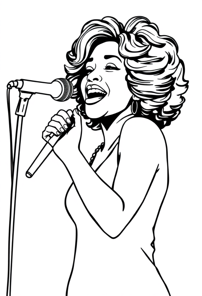 Whitney Houston Singing coloring page, free printable