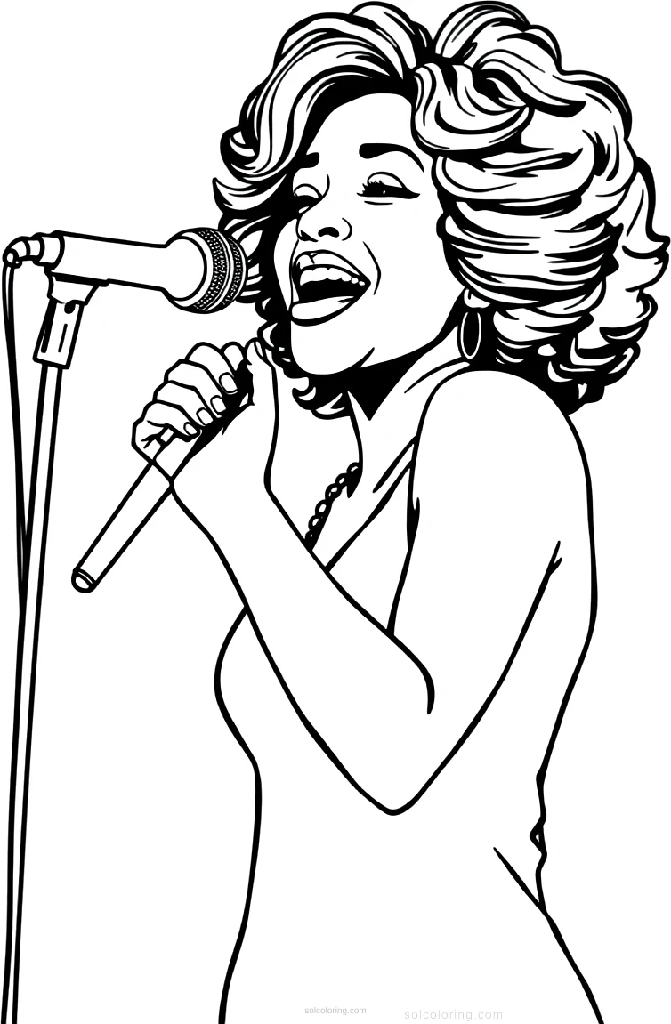 Whitney Houston Singing coloring page for kids