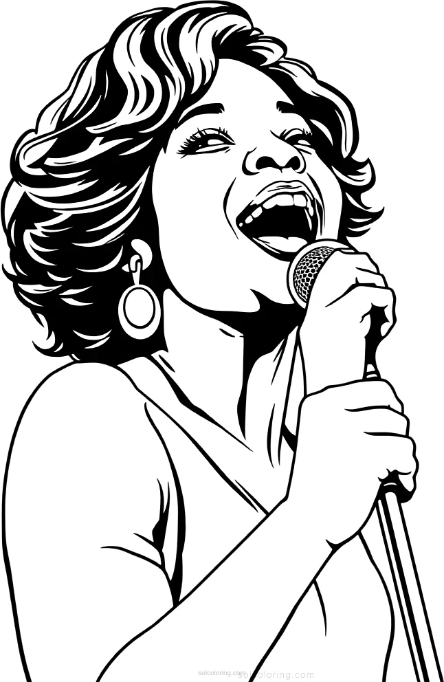 Whitney Houston Singing coloring page for kids