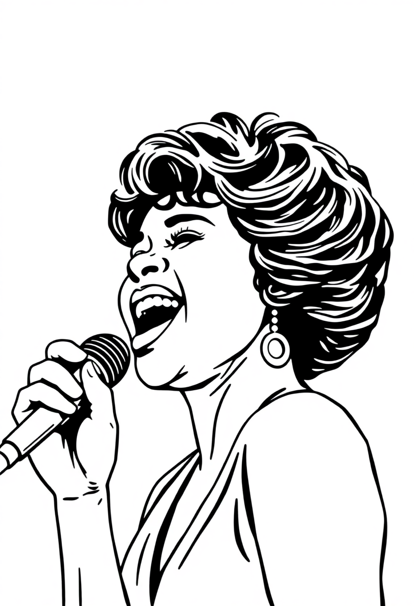 Whitney Houston Singing coloring page, free printable