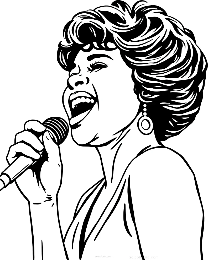 Whitney Houston Singing coloring page for kids
