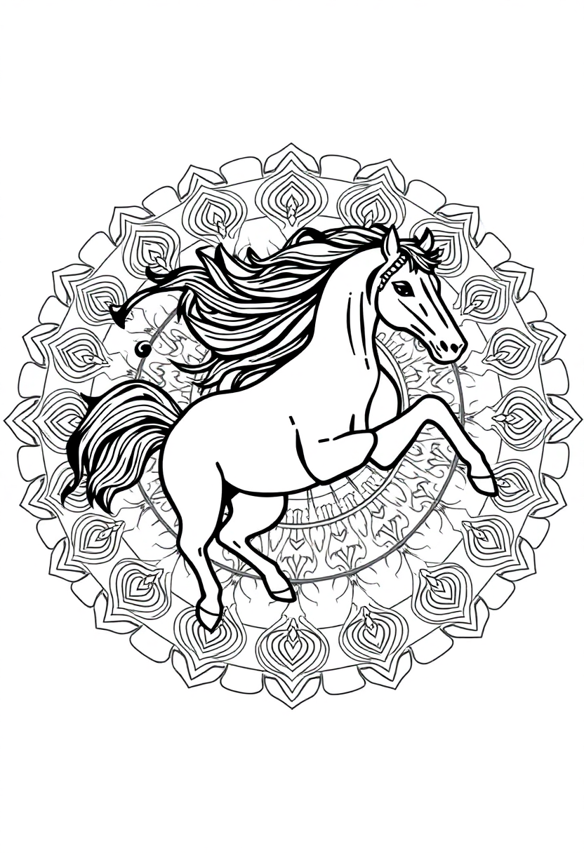 Wild Stallion Running coloring page, free printable standard style for kids and adults