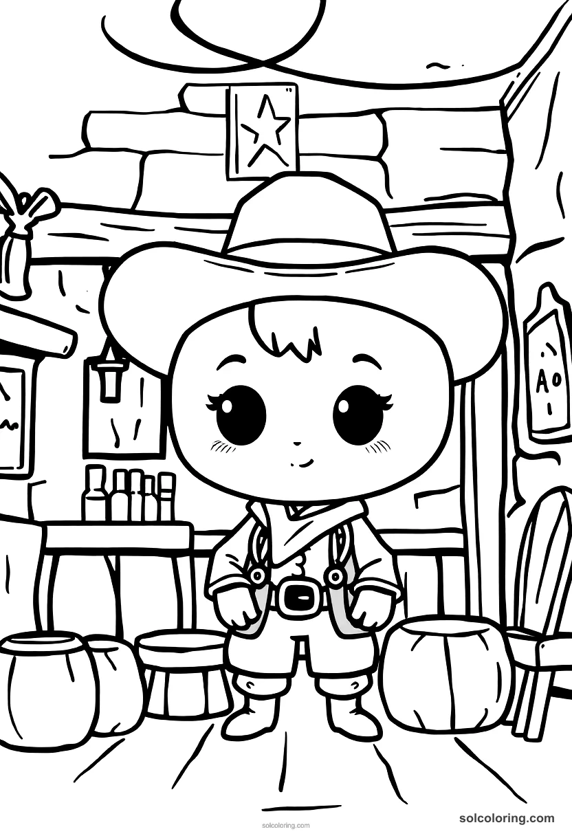 Chibi Wild West Saloon Scene chibi coloring page for kids