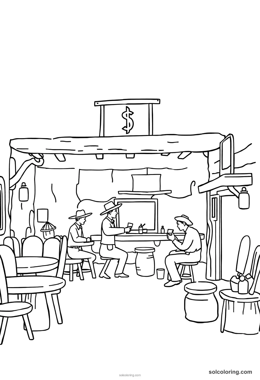 Simple Wild West Saloon Scene simple coloring page for kids
