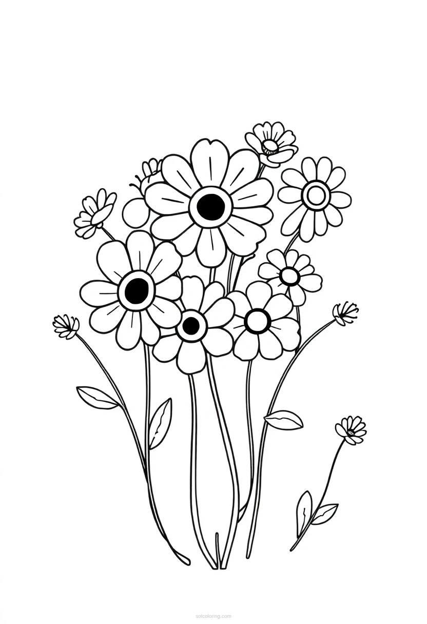 Wildflower Bouquet Chibi coloring page for kids