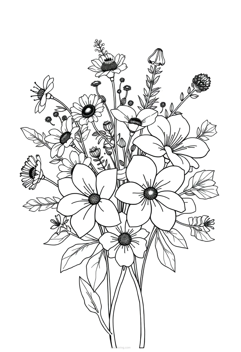 Wildflower Bouquet Chibi coloring page for kids