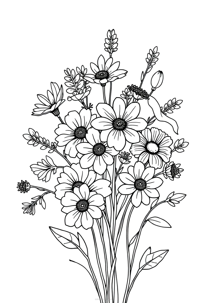 Wildflower Bouquet Chibi coloring page for kids