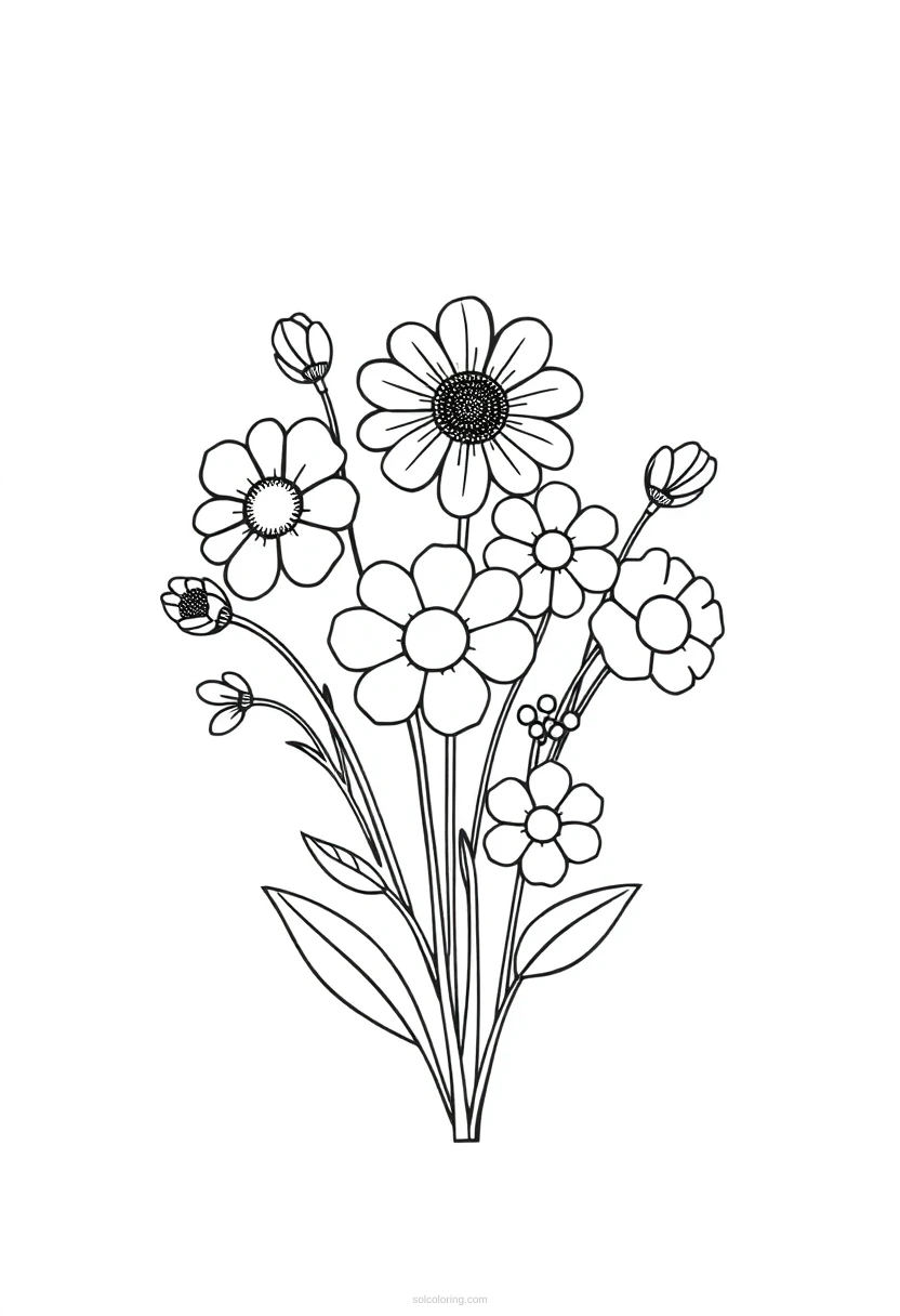 Wildflower Bouquet coloring page for kids