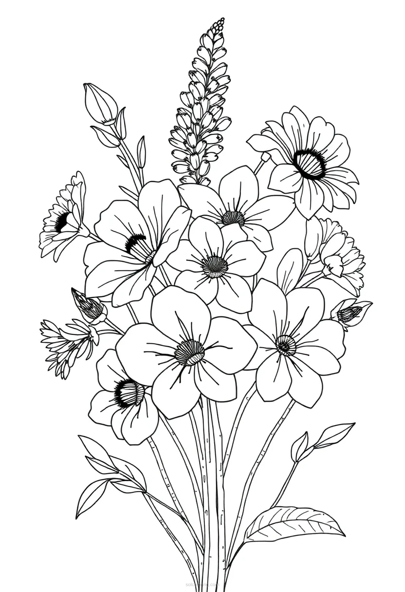 Wildflower Bouquet coloring page for kids