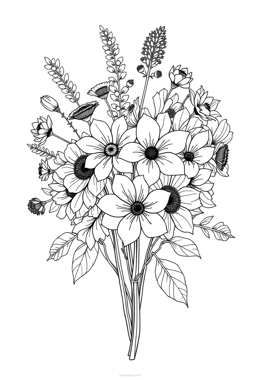 Wildflower Bouquet coloring page for kids