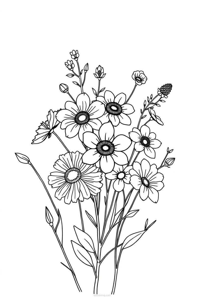 Wildflower Bouquet coloring page for kids