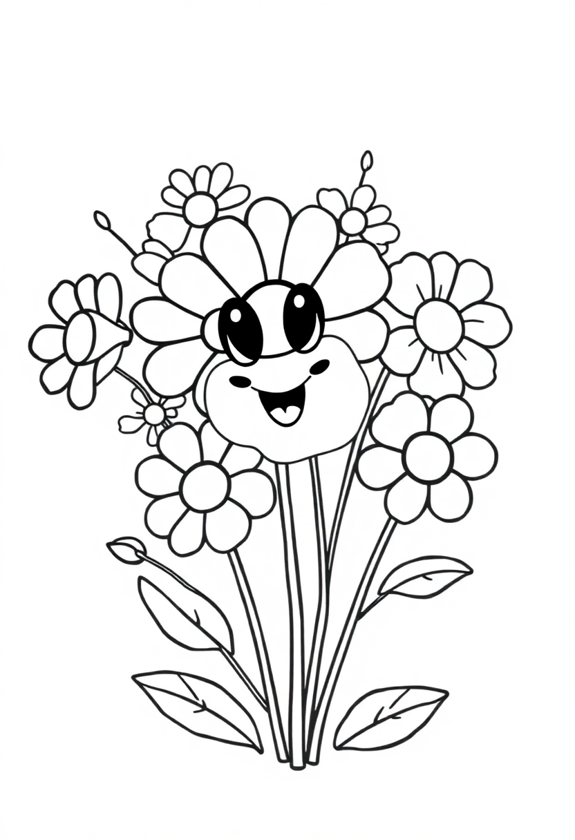 Wildflower Bouquet coloring page, free printable