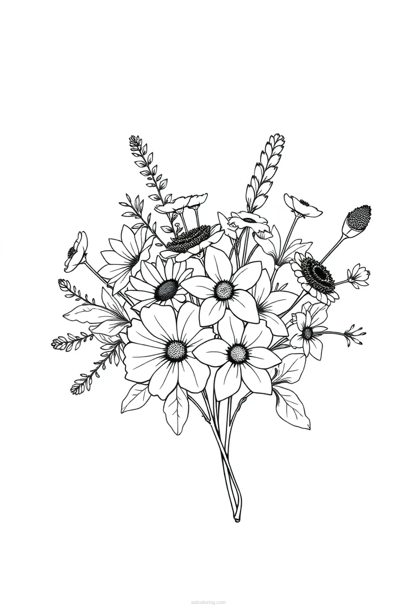 Wildflower Bouquet coloring page for kids