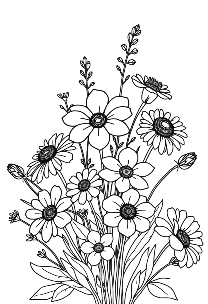 Wildflower Bouquet coloring page for kids