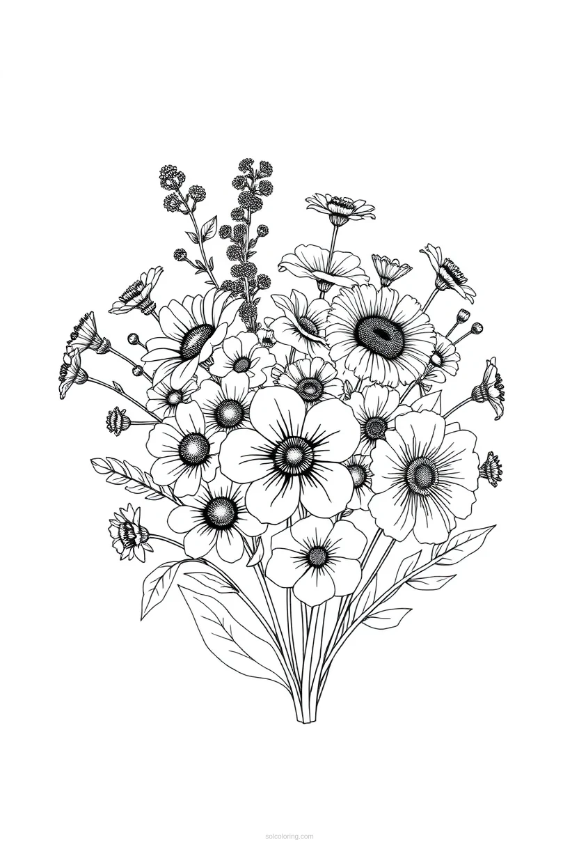 Wildflower Bouquet coloring page for kids