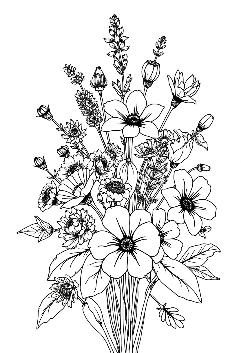 Wildflower Bouquet coloring page for kids