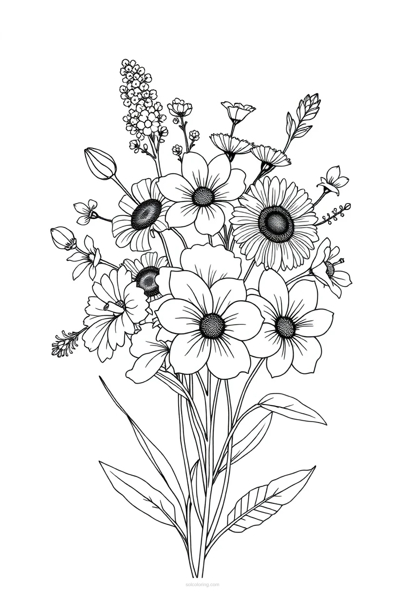Wildflower Bouquet coloring page for kids