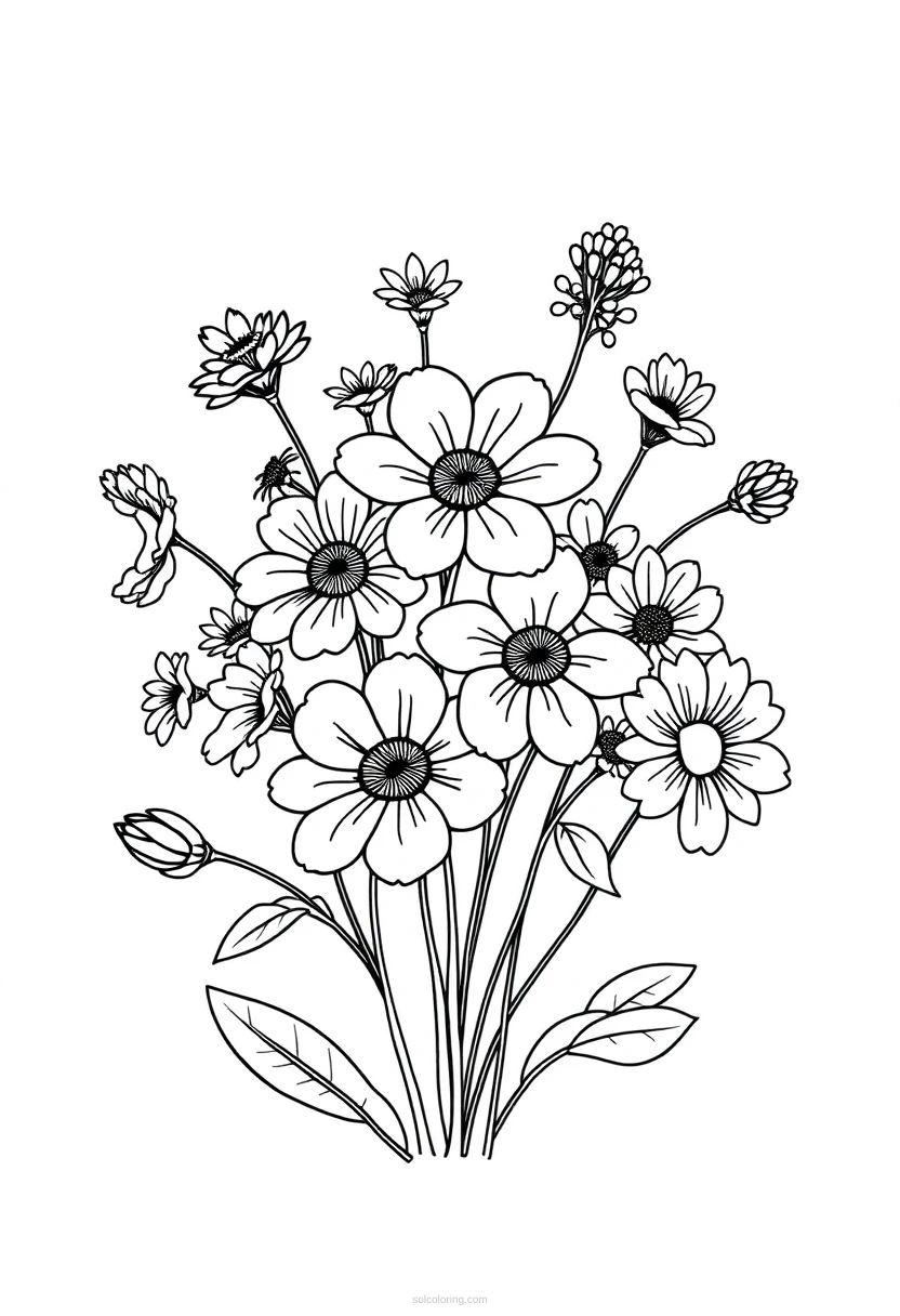 Wildflower Bouquet coloring page for kids