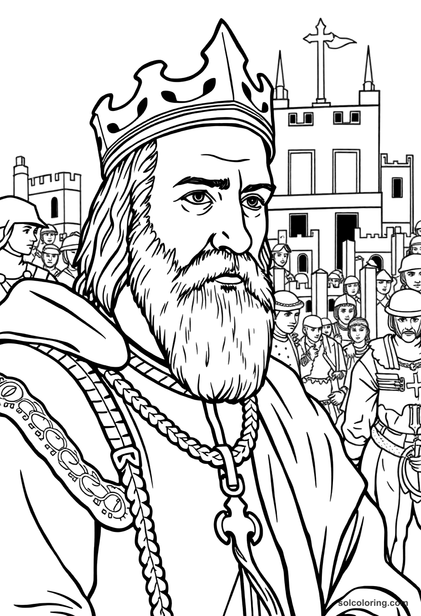 William the Conqueror at Hastings coloring page, free printable detailed style