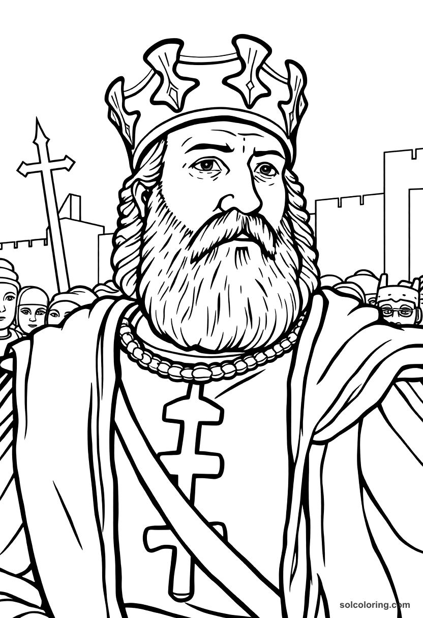 William the Conqueror at Hastings coloring page, free printable realistic style
