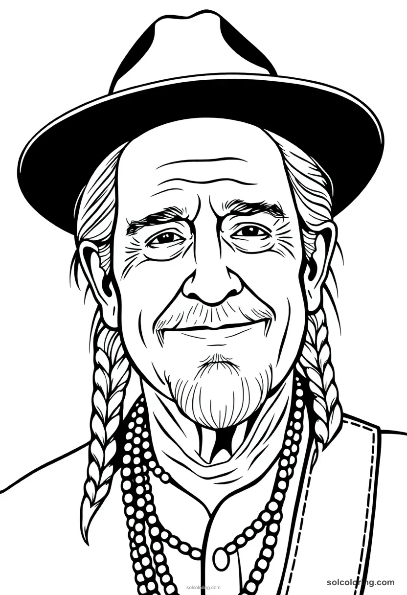 Willie Nelson caricature coloring page for kids
