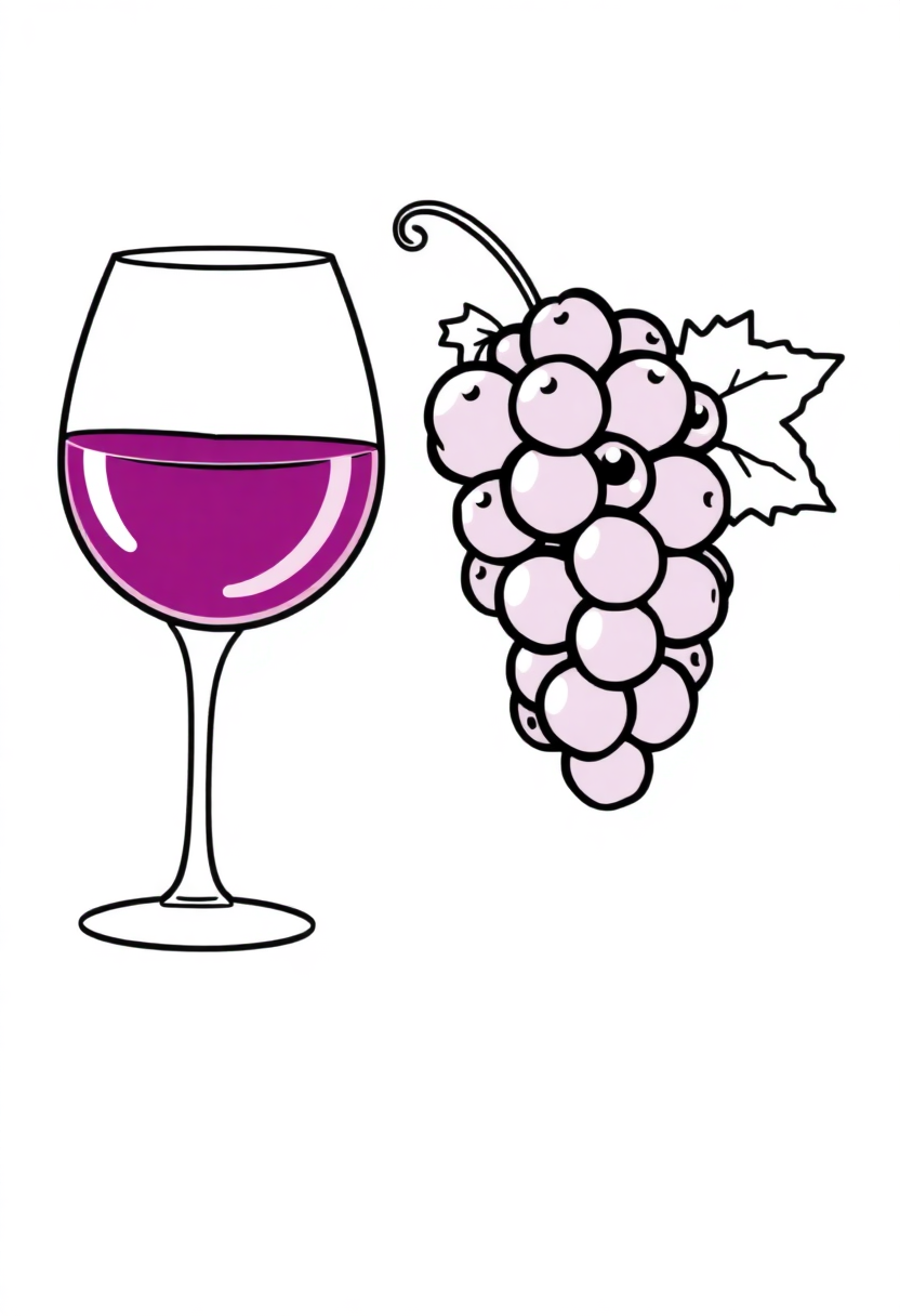 Wine Glass and Grapes coloring page, free printable
