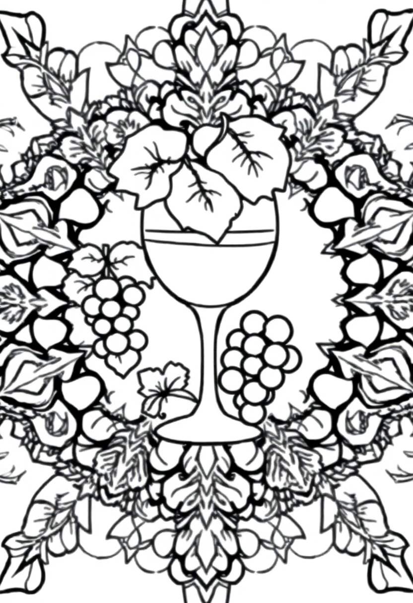Wine Glass and Grapes coloring page, free printable