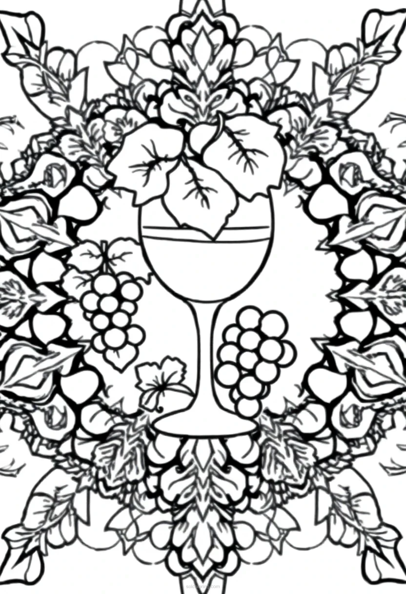 Wine Glass and Grapes coloring page for kids