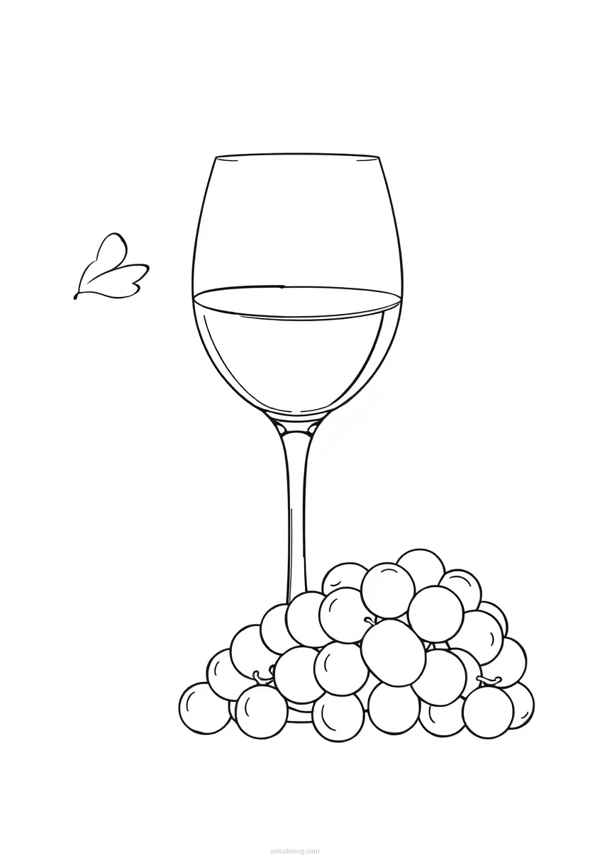 Wine Glass and Grapes coloring page for kids