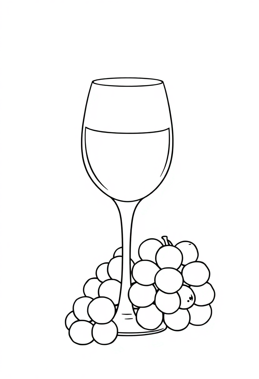 Wine Glass and Grapes coloring page, free printable