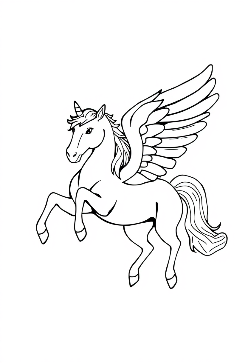 Winged Unicorn Pegasus coloring page, free printable