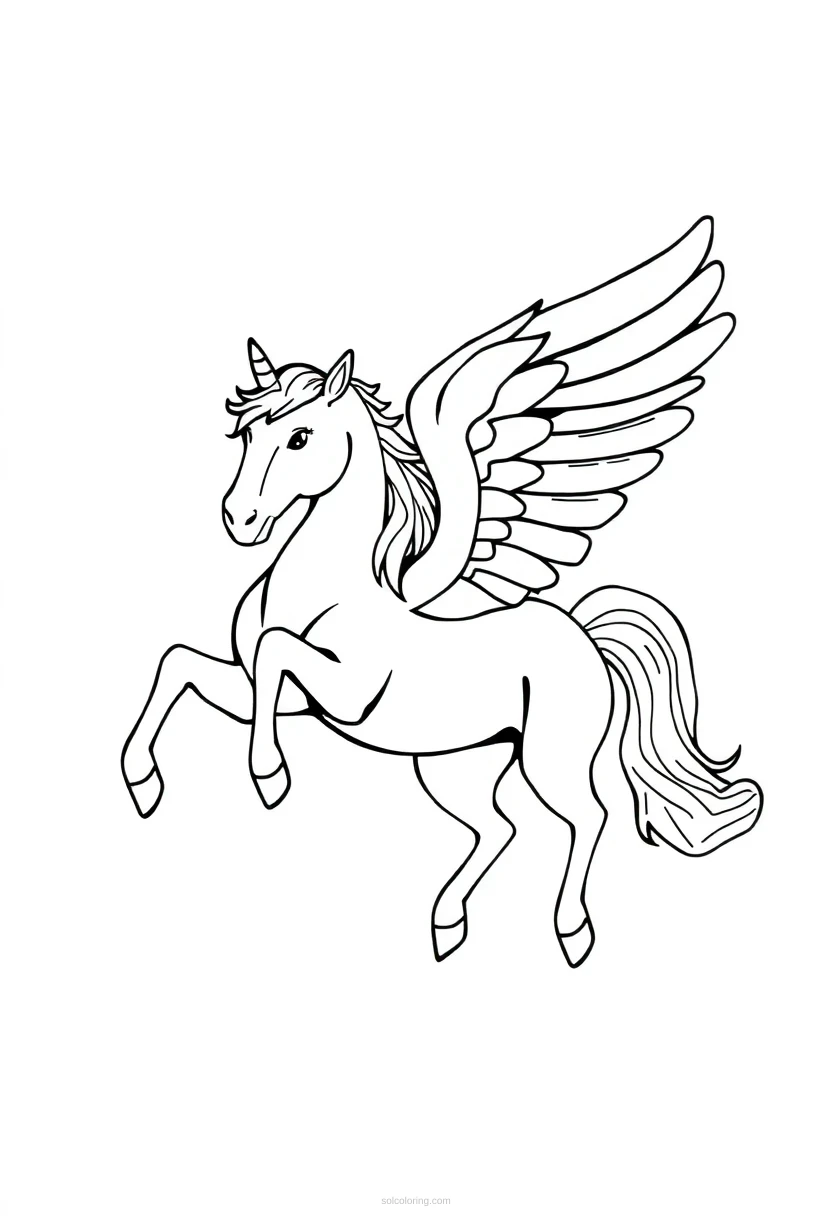 Winged Unicorn Pegasus coloring page for kids